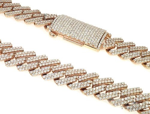 14K Rose Gold 2 Row Diamond Cuban Link Chain 22 Inches 16mm    65961 - Image 2