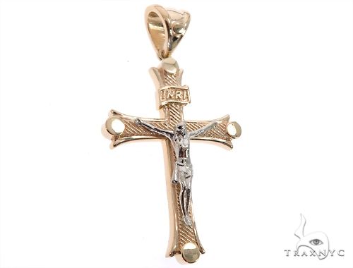 14K Solid Two Tone Gold Cross Crucifix 64659 - Image 2