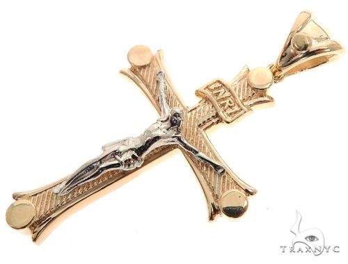 14K Solid Two Tone Gold Cross Crucifix 64659 - Image 4