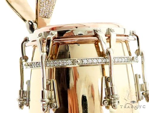 14K Three Tone Gold Pave Prong Diamond Conga Drum Pendant 63859 - Image 3