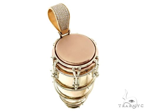 14K Three Tone Gold Pave Prong Diamond Conga Drum Pendant 63859 - Image 4