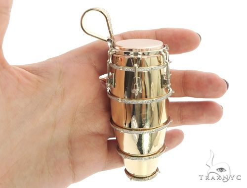 14K Three Tone Gold Pave Prong Diamond Conga Drum Pendant 63859 - Image 7