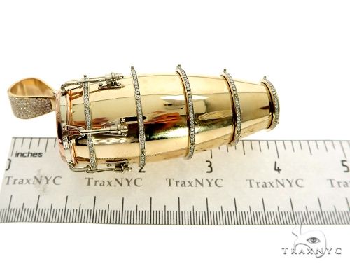 14K Three Tone Gold Pave Prong Diamond Conga Drum Pendant 63859 - Image 8