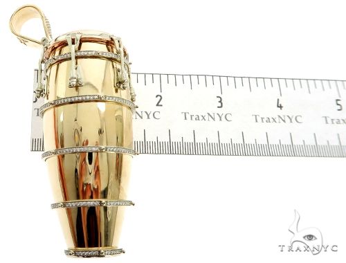14K Three Tone Gold Pave Prong Diamond Conga Drum Pendant 63859 - Image 9