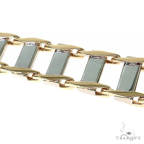 14K Two Tone Gold Rail Road Link Bracelet 8.5 Inches 9mm 70531 - Image 3