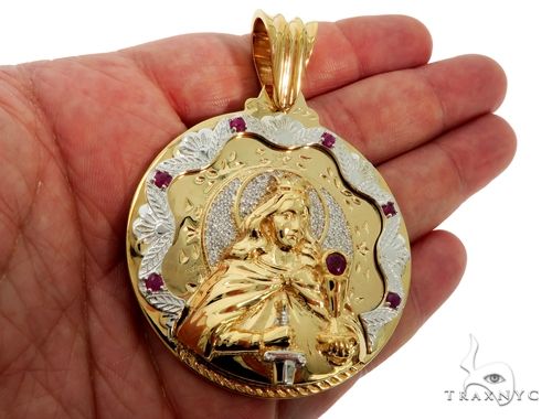 14K Two Tone Gold Round Cut Pave Diamond Santa Barbara Pendant 61404 - Image 6