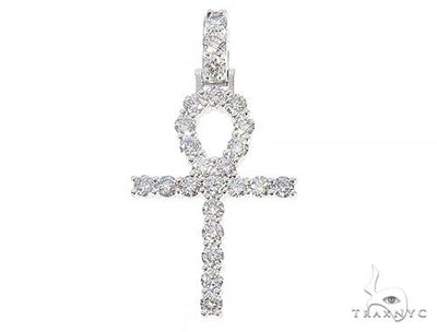 14K White Gold Diamond Ankh Cross Pendant 65520 - Image 1