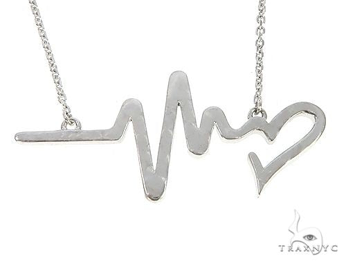 14K White Gold Diamond Heartbeat Necklace 65519 - Image 3