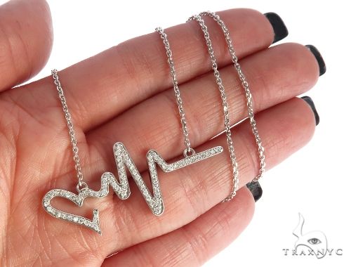 14K White Gold Diamond Heartbeat Necklace 65519 - Image 5
