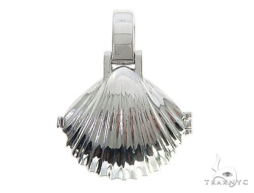 14K White Gold Diamond Special Custom Seashell Engraved Locket Pendant 65317 - Image 3