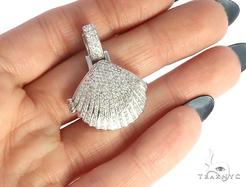 14K White Gold Diamond Special Custom Seashell Engraved Locket Pendant 65317 - Image 6
