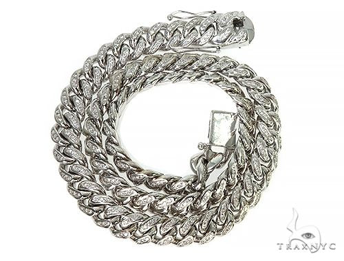 14K White Gold Miami Cuban Link Diamond Chain 66224 - Image 3