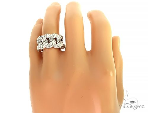 14K White Gold Miami Cuban Link Diamond Ring 65850 - Image 6
