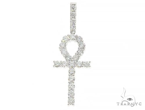 14K White Gold Prong Diamond Ankh Cross 65284 - Image 1