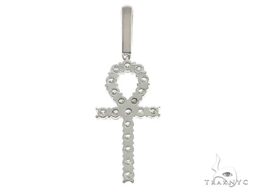 14K White Gold Prong Diamond Ankh Cross 65284 - Image 3