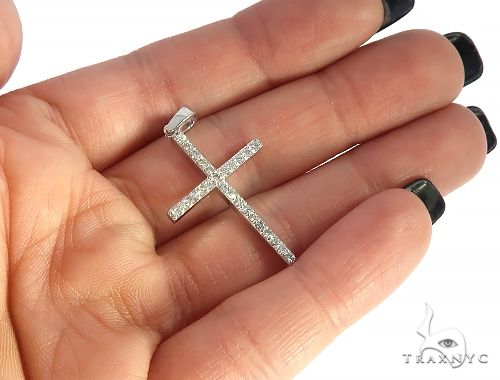 14K White Gold Prong Diamond Cross Pendant 65448 - Image 5