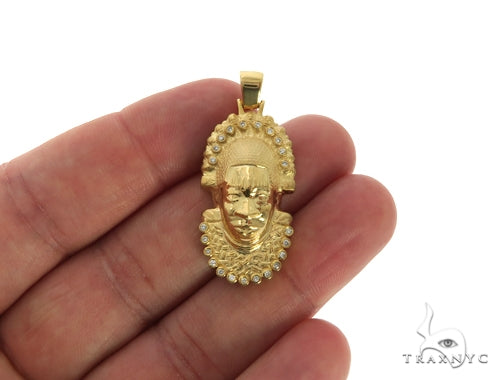 14K YG Bezel Diamond African Mask Pendant 58425 - Image 6