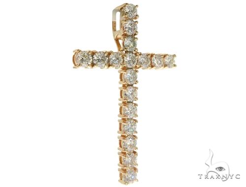 14K YG Prong Diamond Latin Cross Crucifix 58641 - Image 2
