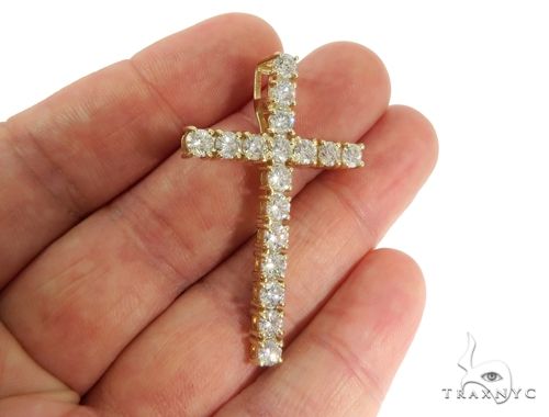 14K YG Prong Diamond Latin Cross Crucifix 58641 - Image 6