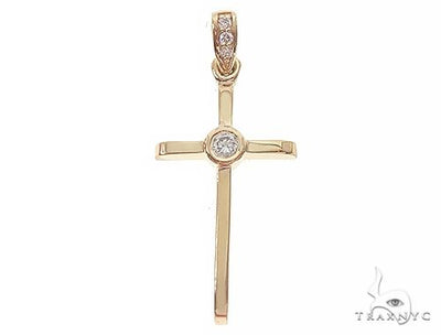 14K Yellow Gold Bazel Cross 65663 - Image 1