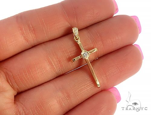 14K Yellow Gold Bazel Cross 65663 - Image 5