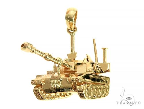 14K Yellow Gold Battle Tank Pendant 66026 - Image 1