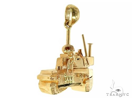 14K Yellow Gold Battle Tank Pendant 66026 - Image 2