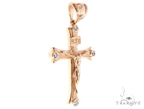 14K Yellow Gold Bezel Diamond Jesus Christ Crucifix 64684 - Image 2