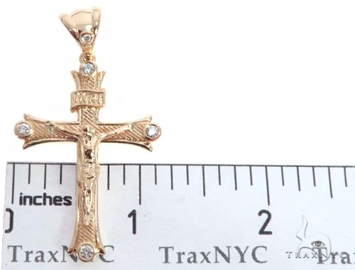 14K Yellow Gold Bezel Diamond Jesus Christ Crucifix 64684 - Image 5