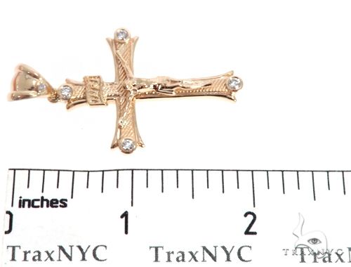 14K Yellow Gold Bezel Diamond Jesus Christ Crucifix 64684 - Image 6