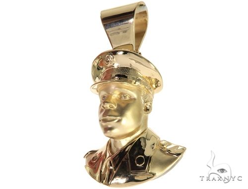 14K Yellow Gold Bezel Diamond Patriot the American Soldier Charm Pendant 63309 - Image 5