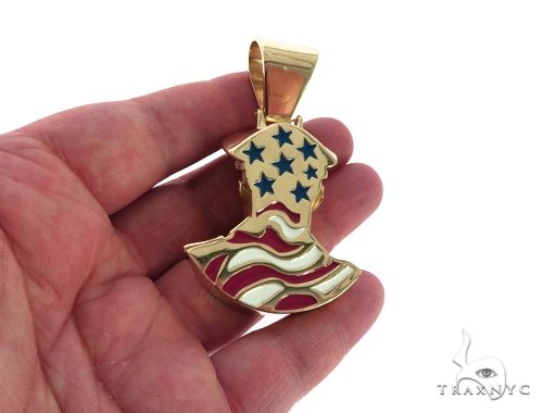 14K Yellow Gold Bezel Diamond Patriot the American Soldier Charm Pendant 63309 - Image 9
