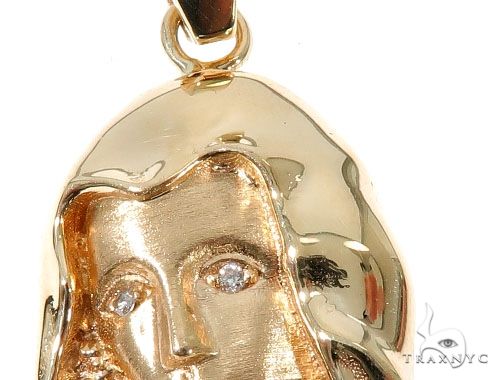 14K Yellow Gold Bezel Diamond Virgin Mary Charm Pendant 63966 - Image 3