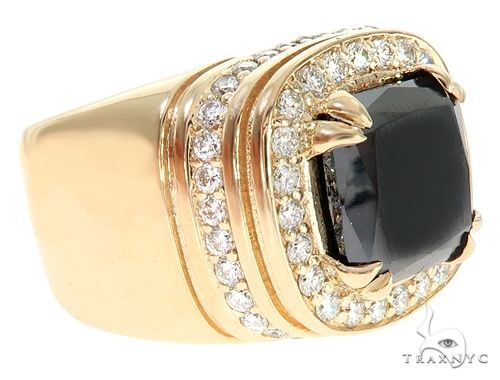 14K Yellow Gold Black Diamond Cushion Cut Pinky Ring 65079 - Image 3