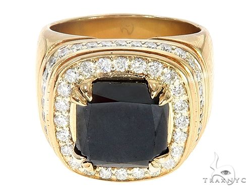 14K Yellow Gold Black Diamond Cushion Cut Pinky Ring 65079 - Image 2