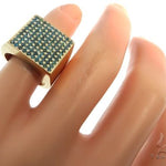 14K Yellow Gold Blue Diamond Square Ring 61503 - Image 8