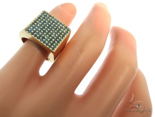 14K Yellow Gold Blue Diamond Square Ring 61503 - Image 8