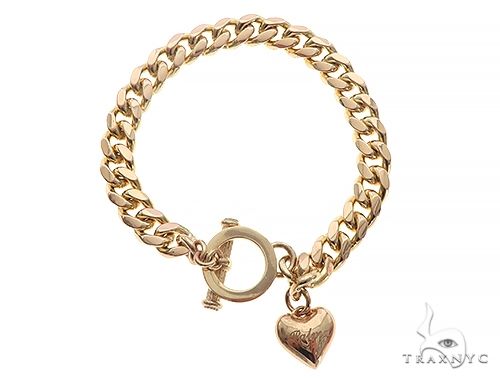 14K Yellow Gold Cuban Link Bracelet With Heart Charm And Toggle Clasp 65650 - Image 1