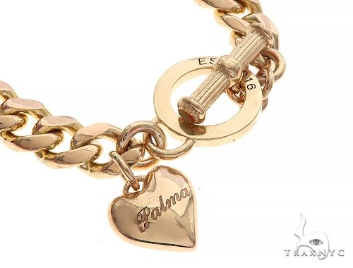 14K Yellow Gold Cuban Link Bracelet With Heart Charm And Toggle Clasp 65650 - Image 4