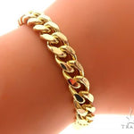 14K Yellow Gold Cuban Link Bracelet With Heart Charm And Toggle Clasp 65650 - Image 6