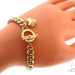 14K Yellow Gold Cuban Link Bracelet With Heart Charm And Toggle Clasp 65650 - Image 7
