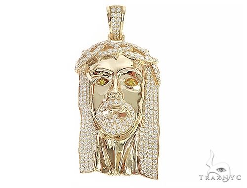 14K Yellow Gold Custom Made Jesus Diamond Pendant With Canary Eyes 65295 - Image 1