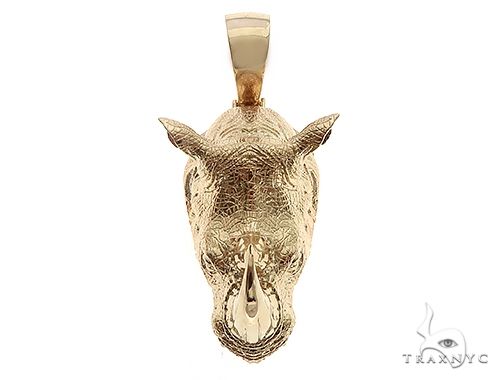 14K Yellow Gold Custom Made Rhino Pendant 65588 - Image 2