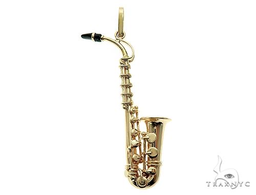 14K Yellow Gold Custom Made Saxophone Pendant 66052 - Image 1