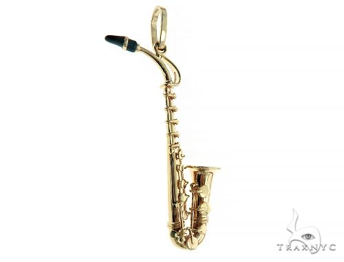 14K Yellow Gold Custom Made Saxophone Pendant 66052 - Image 2