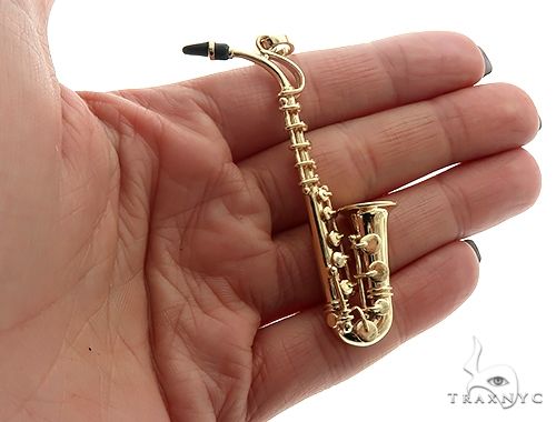 14K Yellow Gold Custom Made Saxophone Pendant 66052 - Image 5