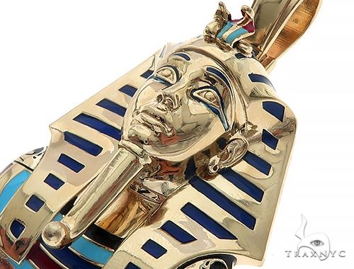 14K Yellow Gold Custom Pharaoh King Tut Pendant 65458 - Image 4