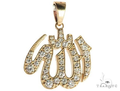 14K Yellow Gold Diamond Allah Islam Religious Charm Pendant 63970 - Image 1