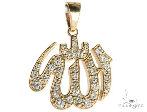 14K Yellow Gold Diamond Allah Islam Religious Charm Pendant 63970 - Image 1