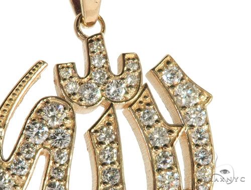 14K Yellow Gold Diamond Allah Islam Religious Charm Pendant 63970 - Image 3